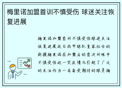 梅里诺加盟首训不慎受伤 球迷关注恢复进展 梅里诺加盟首训不慎受伤 球迷关注恢复进展